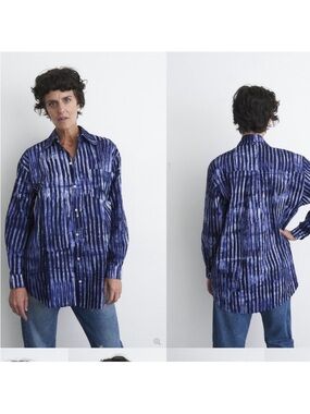 Osei-Duro “Bula” striped indigo button-down shirt, size XL-XXL
